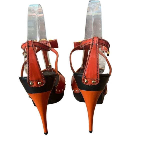 Louis Vuitton Patent Leather TStrap Stiletto Heels Sandals Orange EU 39.5 US 9.5 - Picture 6 of 12